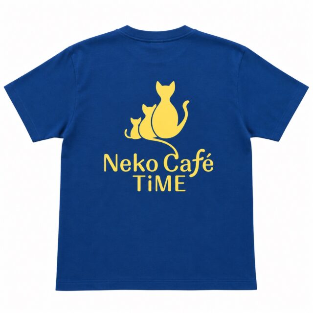 Neko Café TiME official T-shirt, back print version: large yellow logo on the back