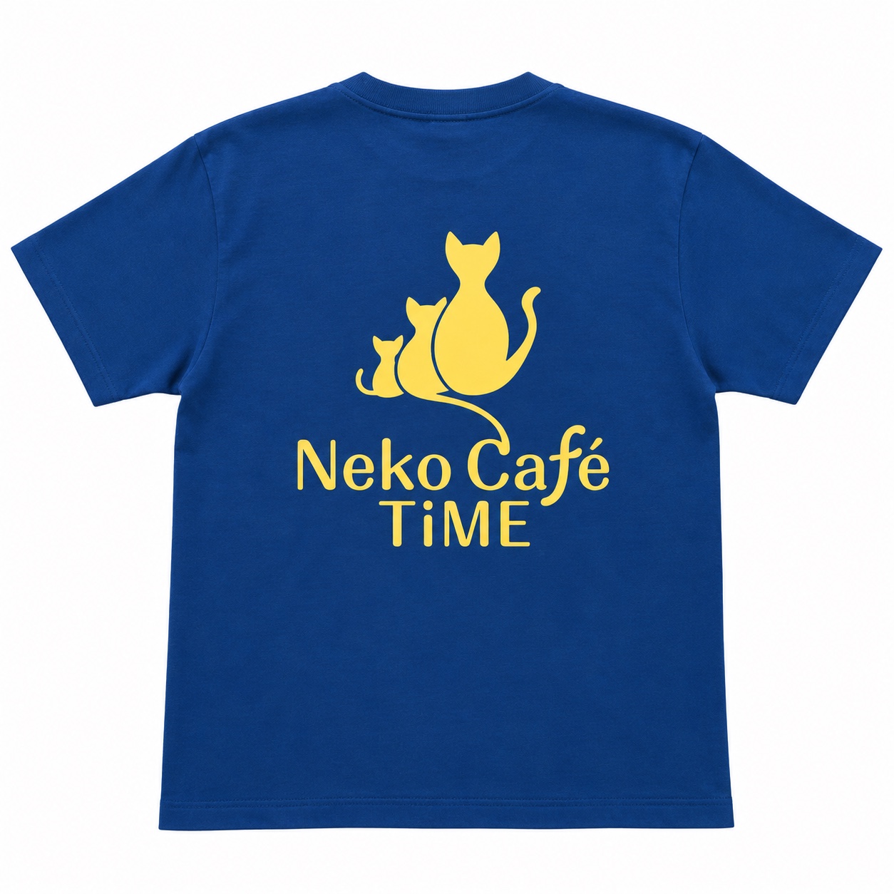 Neko Café TiME official T-shirt, back print version: large yellow logo on the back